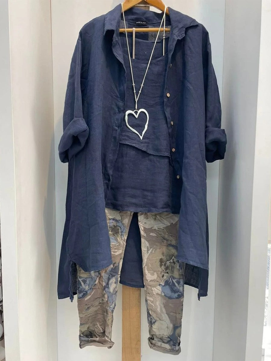 Plus Size Blue Tank Top Trouser Cardigan Three Piece Set