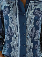 Women Paisley Vintage Shirt Shawl Collar Long Sleeve Top