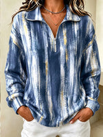 Casual Geometric Half Open Collar Long Sleeve Sweatshirt