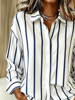 Women Striped Casual Shirt Shirt Collar Long Sleeve Buckle Top