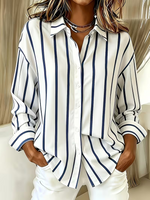 Women Striped Casual Shirt Shirt Collar Long Sleeve Buckle Top
