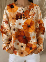 Casual Daily Floral Henley Collar Long Sleeve Sweatshirt