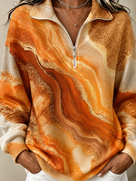 Casual Ombre Half Open Collar Long Sleeve Sweatshirt