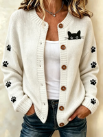 Women Cat Long Sleeve Comfy Vintage Printing Cardigan