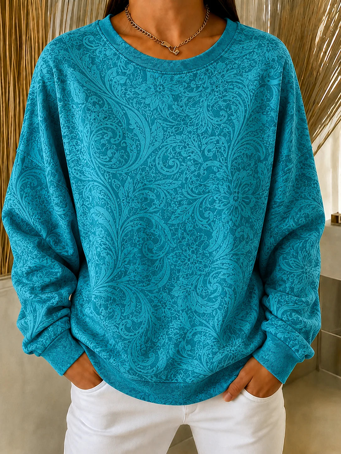 Casual Floral Crew Neck Long Sleeve Sweatshirt