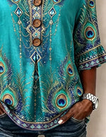 Women Floral Elegant Casual Blouse V Neck Half Sleeve Top