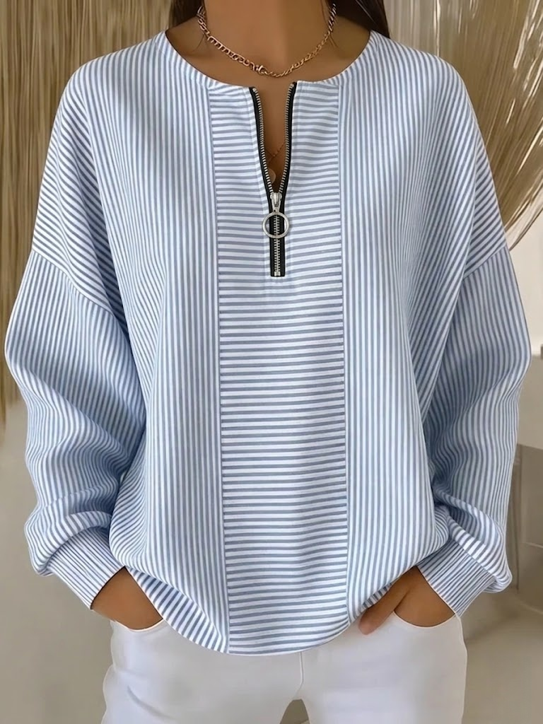 Casual Vintage Crew Neck Striped Sweatshirt