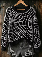 Casual Spider Web Pattern Crew Neck Long Sleeve Sweatshirt