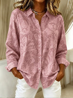 Women Paisley Vintage Shirt Shawl Collar Long Sleeve Top