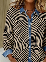 Women Abstract Casual Shirt Shirt Collar Long Sleeve Buckle Top