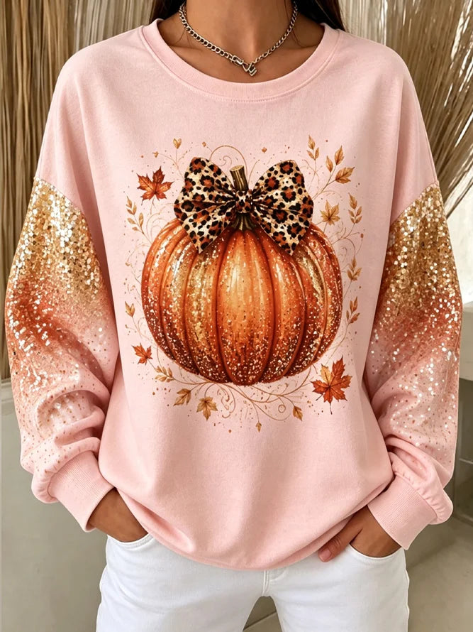 Casual Bow Pumpkin Graphic Versatile Sweatshirt