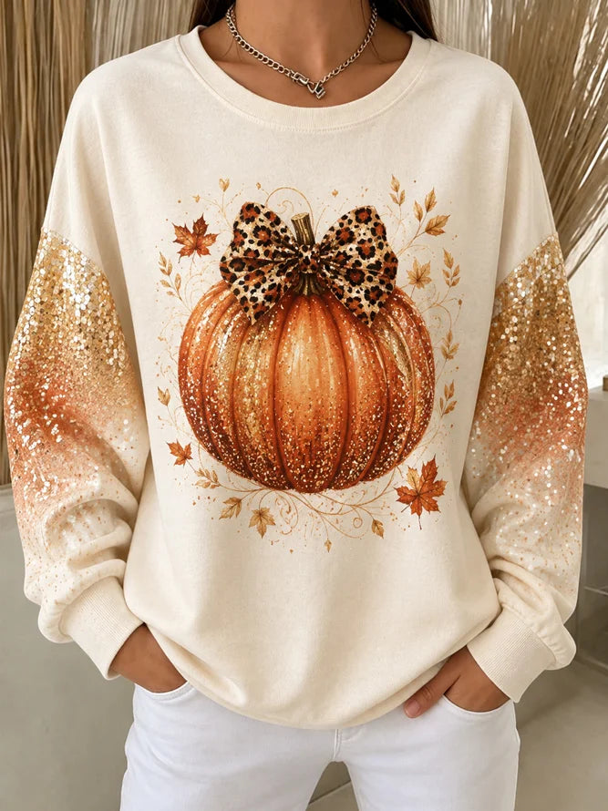 Casual Bow Pumpkin Graphic Versatile Sweatshirt