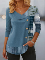 Women's Long Sleeve T-shirt Spring/Fall Blue Abstract Printing V Neck Daily Going Out Casual Top