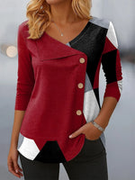Women's Long Sleeve T-shirt Spring/Fall Red Abstract Printing V Neck Daily Going Out Casual Top