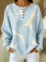 Abstract Geometric Stripe Print Henley Neck Long Sleeve Casual Sweatshirt