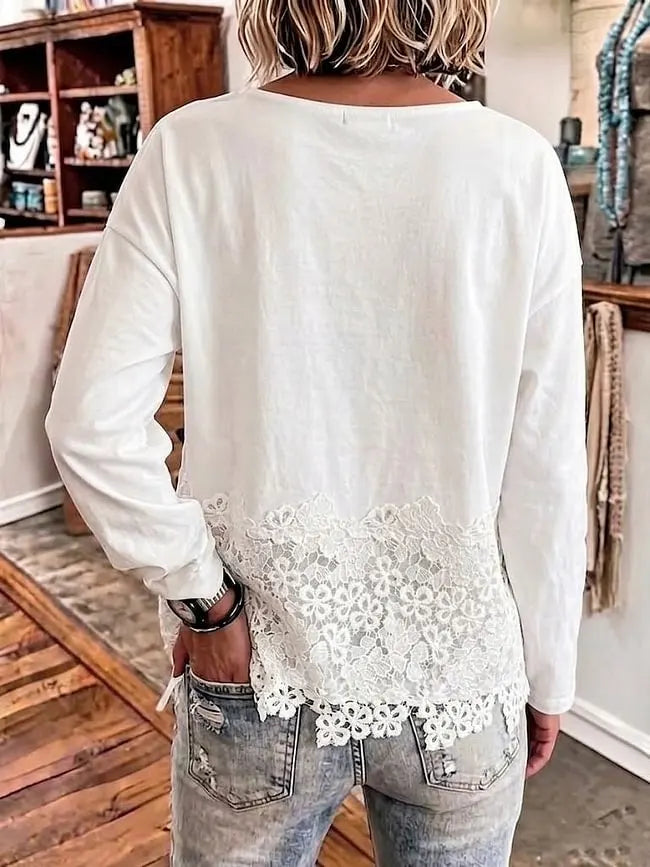 Floral Lace hem Oversized Long sleeve Top