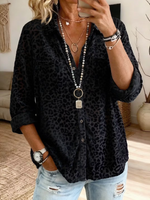 Women's Leopard Print Shirt Collar Long Sleeve Shirt