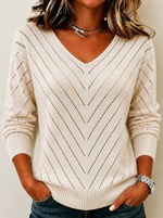 Women's Casual Solid Color Cutout V neck Knit Sweater