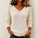 Women's Casual Solid Color Cutout V neck Knit Sweater