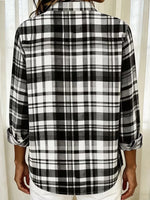 Women Plaid Casual Shirt Shirt Collar Long Sleeve Buckle Top