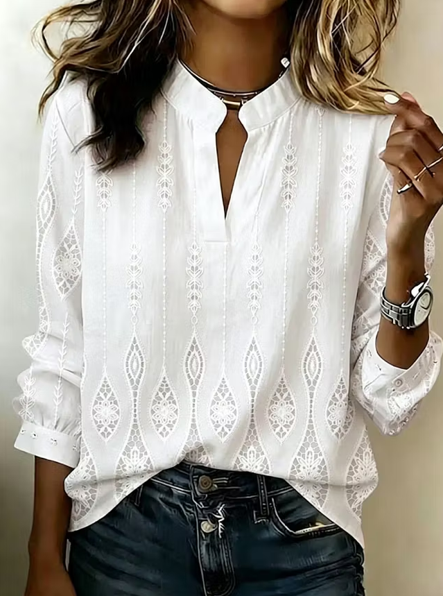 Women'S Simple Cotton And Linen Printed Top