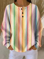 Simple Beautiful Rainbow Henley Collar Sweatshirt