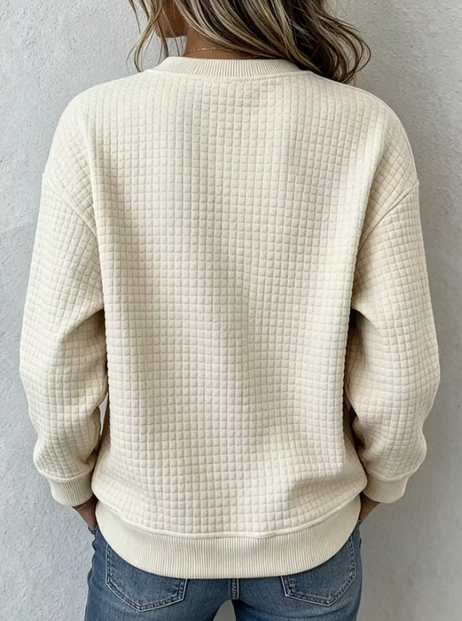 Casual Color Block Waffle Knit Crew Neck Sweatshirt