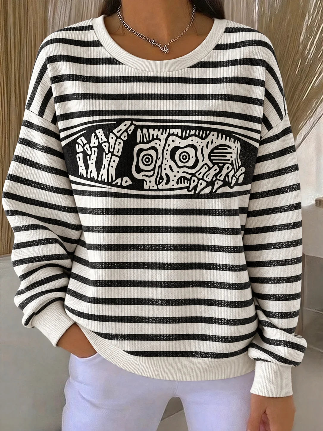 Casual Striped Crew Neck Long Sleeve Sweatshirt