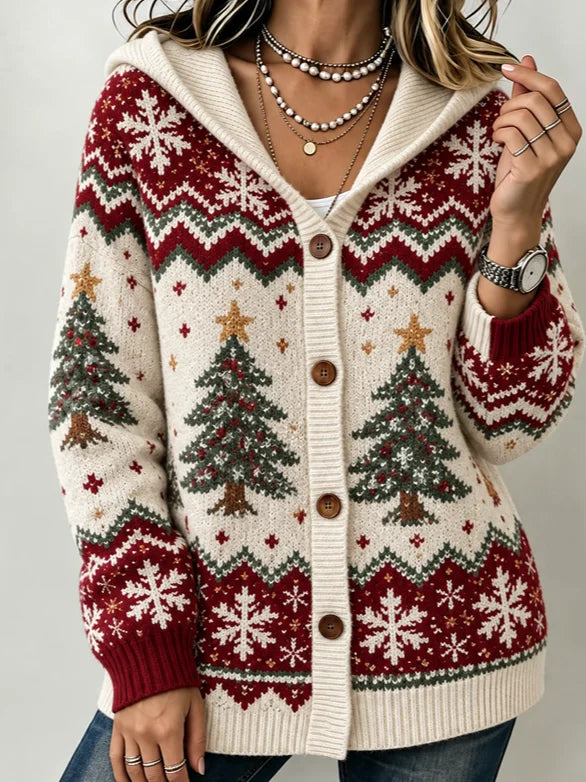 Women Geometric Long Sleeve Casual Comfy Vintage Cardigan