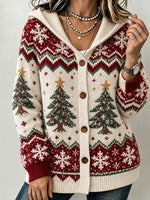 Women Geometric Long Sleeve Casual Comfy Vintage Cardigan