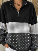 Casual Geometric Stand Collar Long Sleeve Sweatshirt