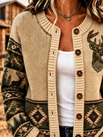 Women Wild West Casual Long Sleeve Comfy Vintage Printing Cardigan