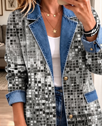 Women Spring/Fall Casual Outerwear Vintage Abstract Graphic Long Sleeve Lapel Collar Jacket