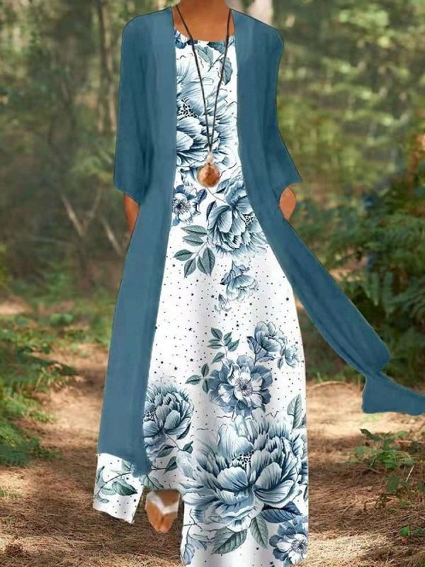 Loose Floral Print Two-Piece Maxi Dress