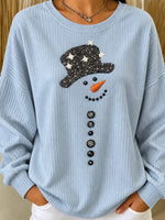 Casual Christmas Snowman Crew Neck Long Sleeve Sweatshirt