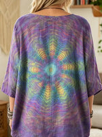 Ethnicity Kaleidoscope Purple Women's Art Print Casual 3/4 Sleeve Cotton Top