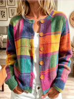 Women's Rainbow Casual Plaid Button-Front Cardigan