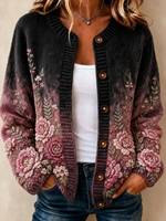 Women Casual Graphic Print Long Sleeve Cardigan