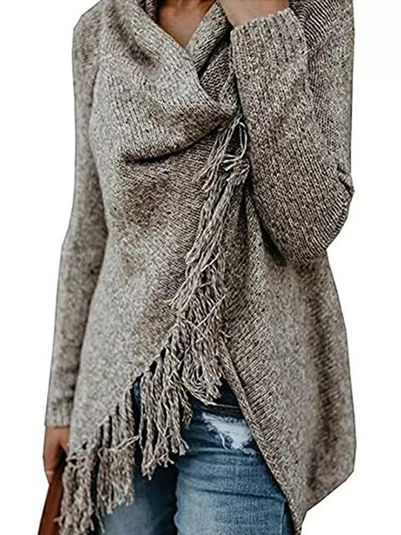 Long Sleeve Cowl Neck Plain Cotton-Blend Shirts & Tops