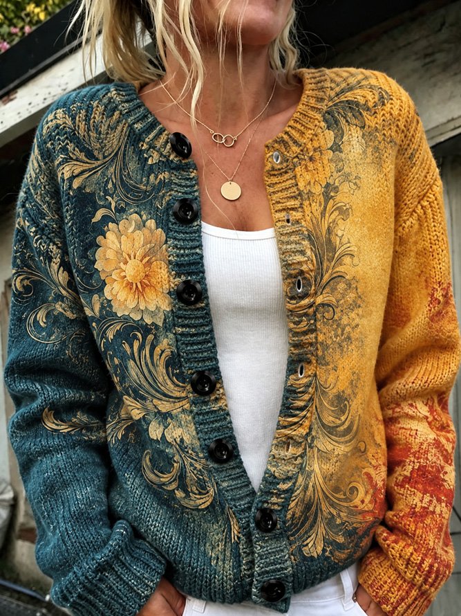 Women Floral Long Sleeve Comfy Casual Cardigan