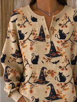 Vintage Cat Henley Collar Long Sleeve Sweatshirt