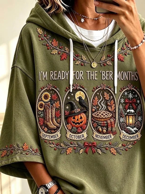 Casual Maple Leaf Hoodie Half Sleeve Hoodie