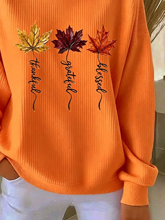 Casual Maple Leaf Crew Neck Long Sleeve Sweatshirt