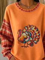 Casual Plaid Crew Neck Long Sleeve Sweatshirt