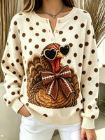 Casual Polka Dots Crew Neck Long Sleeve Sweatshirt