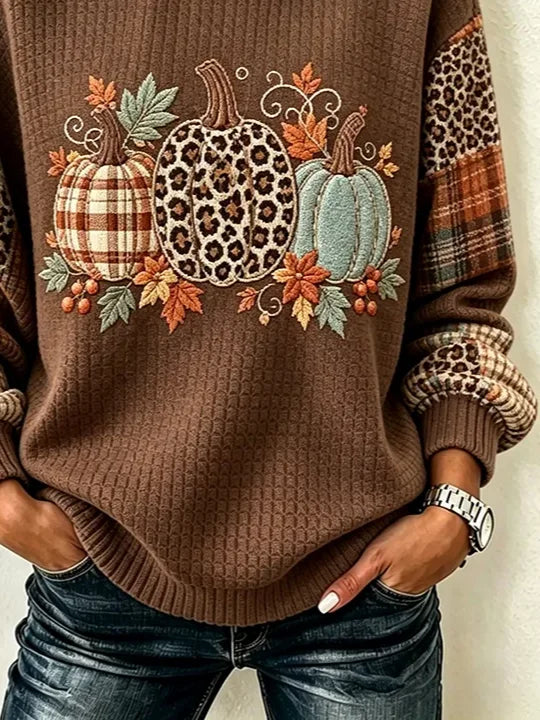Casual Leopard Crew Neck Long Sleeve Sweatshirt