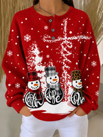Casual Christmas Snowman Henley Collar Long Sleeve Sweatshirt