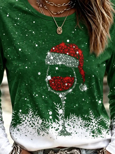 Vintage Snowflake Crew Neck Long Sleeve T-shirt