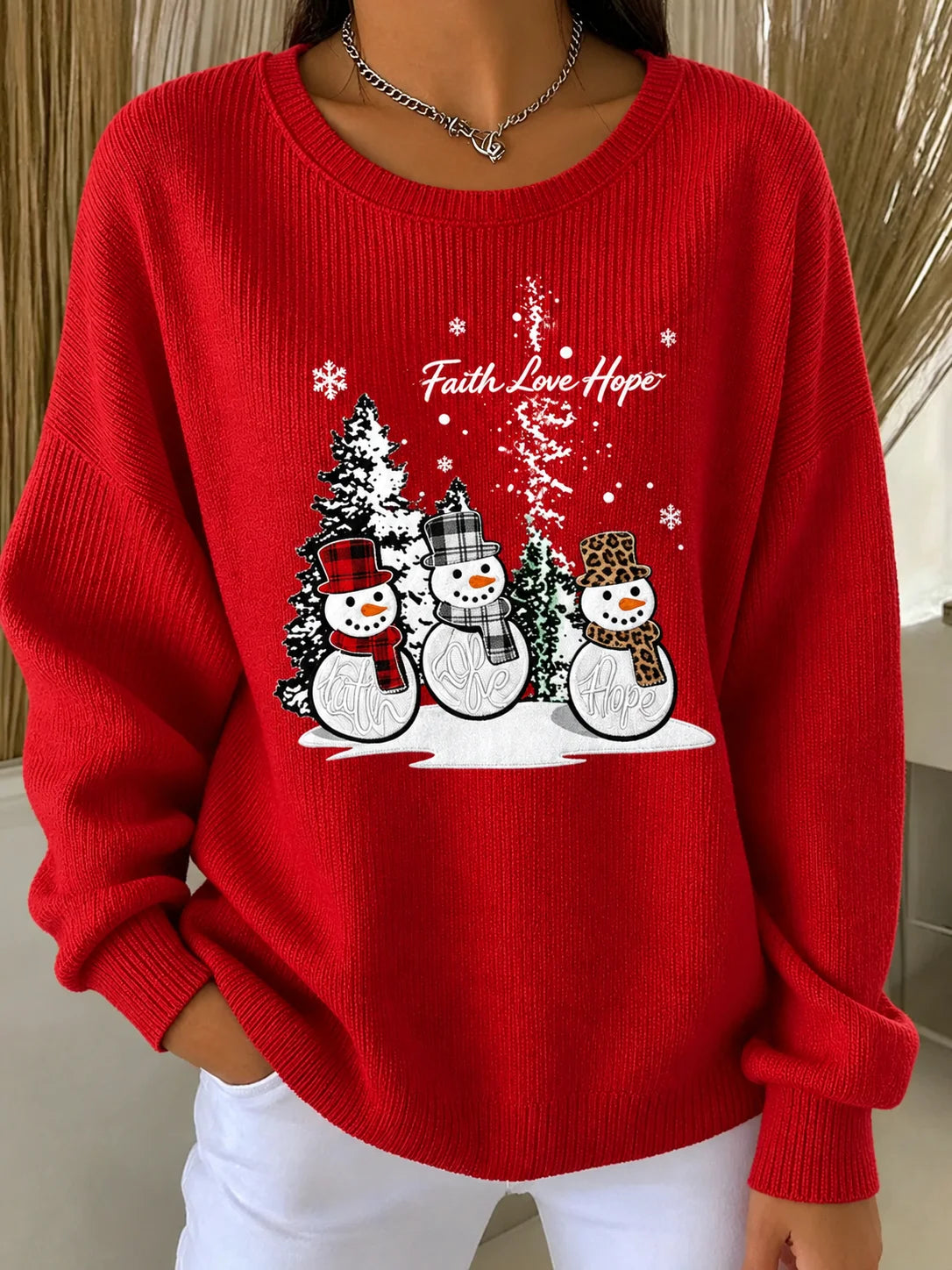 Casual Christmas Snowman Crew Neck Long Sleeve Sweatshirt