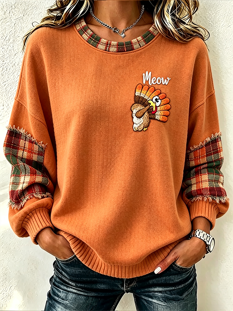 Regular Fit Casual Playful Turkey Printing Sweatshirt